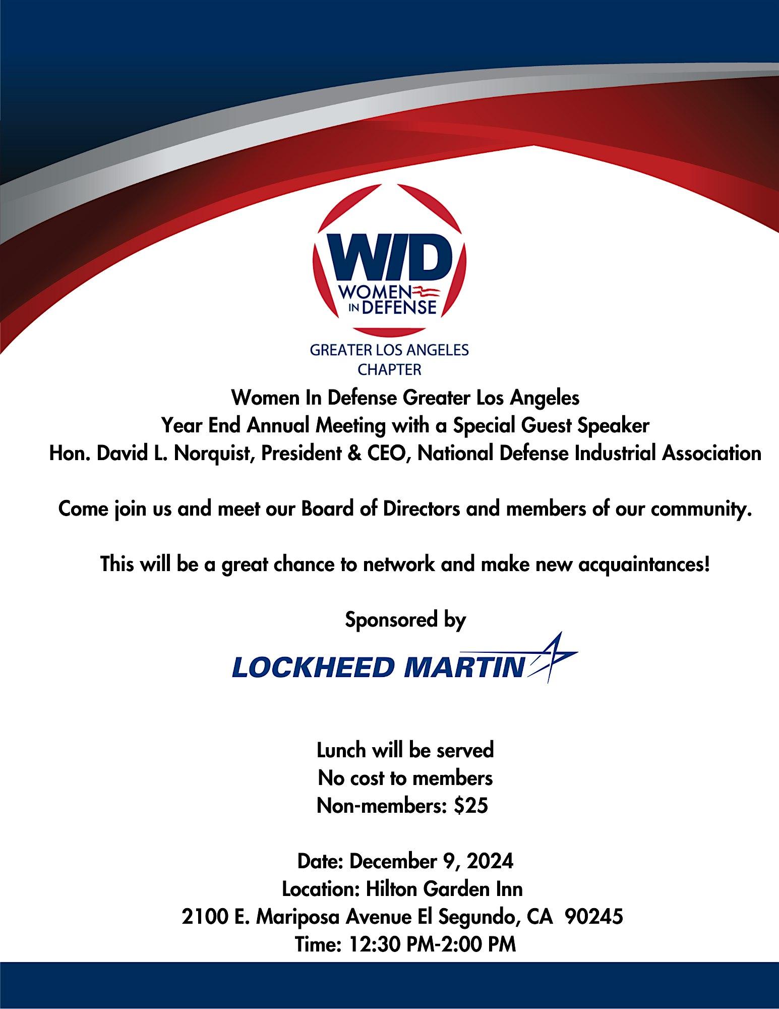 WID Greater Los Angeles Chapter Year End Annual Meeting with a Special Guest Speaker: December 9, 2024 from 12:30 p.m. to 2 p.m.