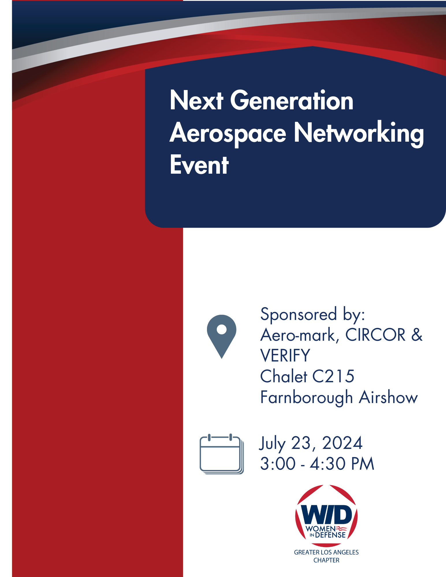WID Greater Los Angeles Chapter Next Generation Aerospace Networking Event: July 23, 2024 from 3 p.m. to 4:30 p.m.